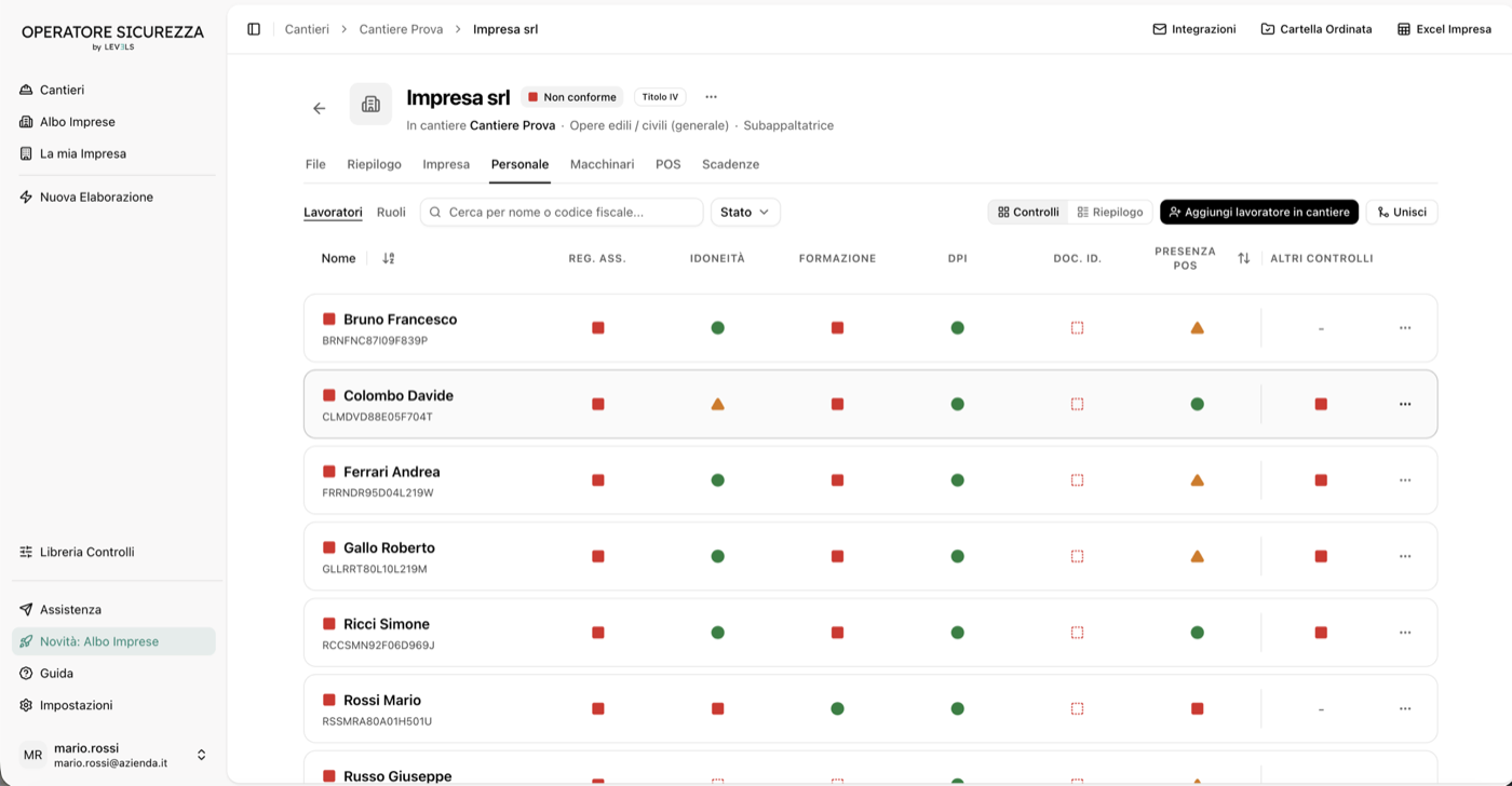 Operatore Sicurezza: verifica documentale di un'impresa in cantiere